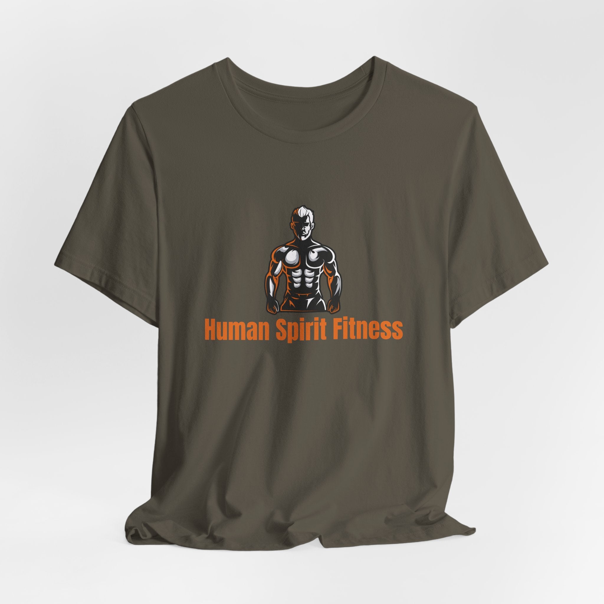 Fitness T-Shirt — "Human Spirit Fitness" with Muscular Figure & “Stronger Than Yesterday” Back Design