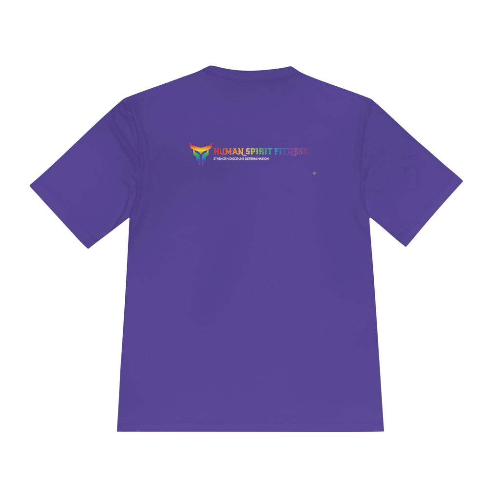 Unapologetically Strong Moisture-Wicking Tee — Rainbow Pride Fitness Shirt