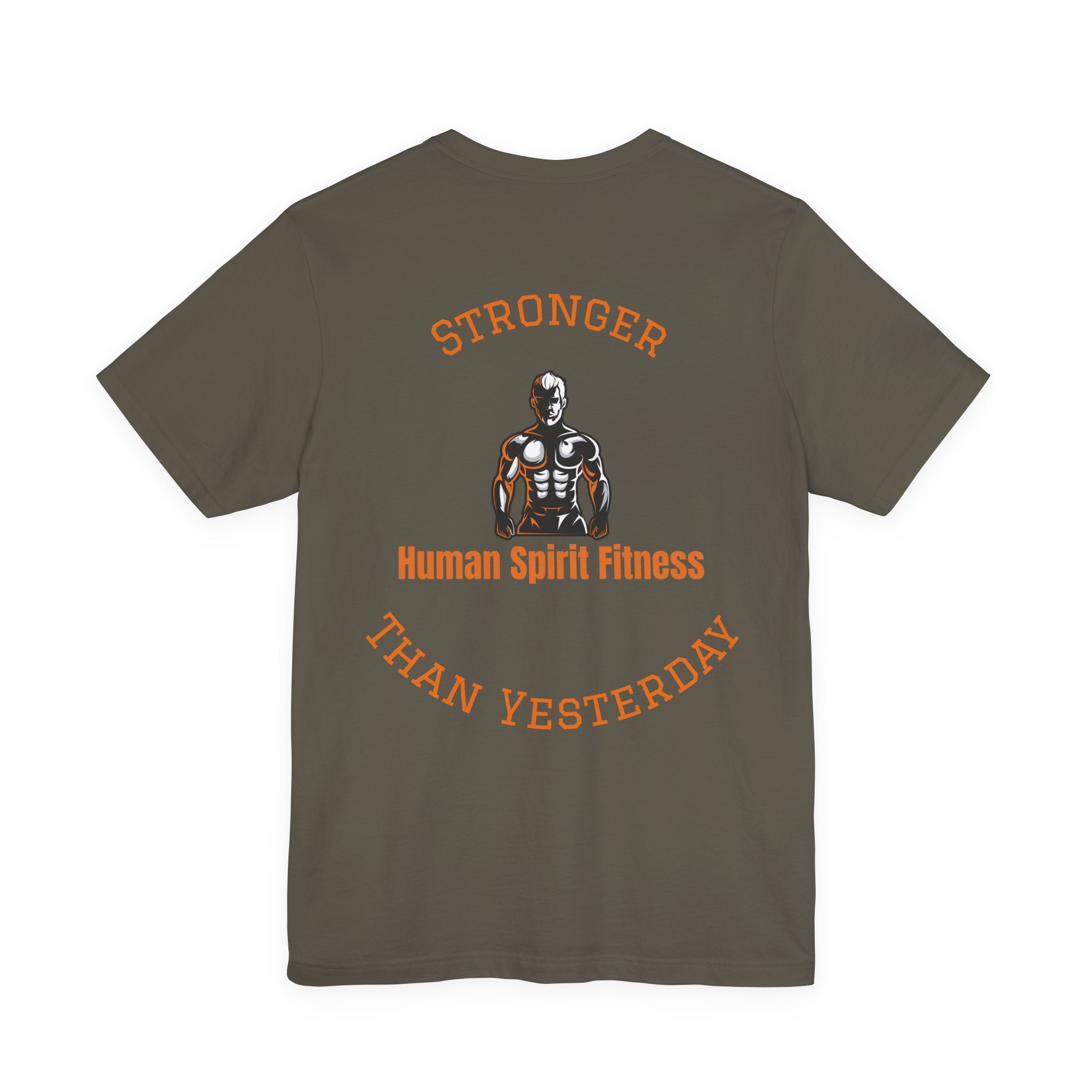 Fitness T-Shirt — "Human Spirit Fitness" with Muscular Figure & “Stronger Than Yesterday” Back Design