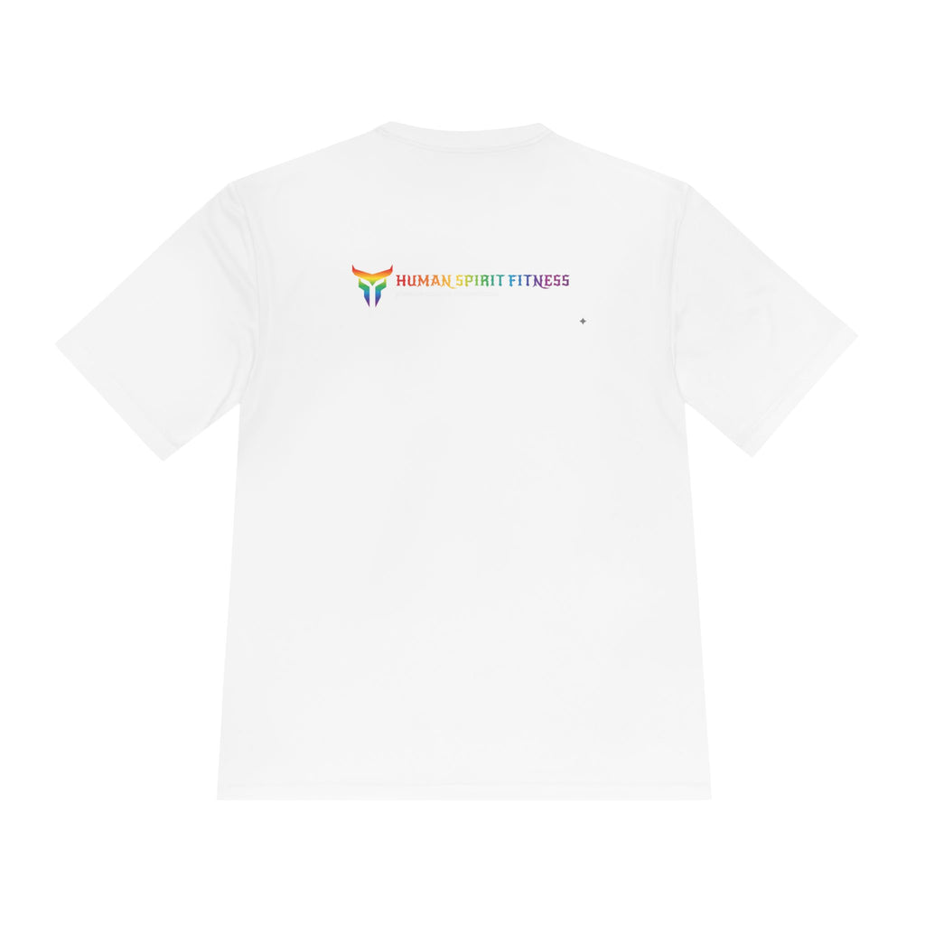 Unapologetically Strong Moisture-Wicking Tee — Rainbow Pride Fitness Shirt